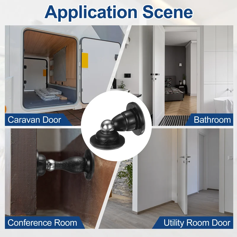 4Pcs 3" Magnetic Door Stoppers Silicone Door Stop with Adhesive Glossy Black