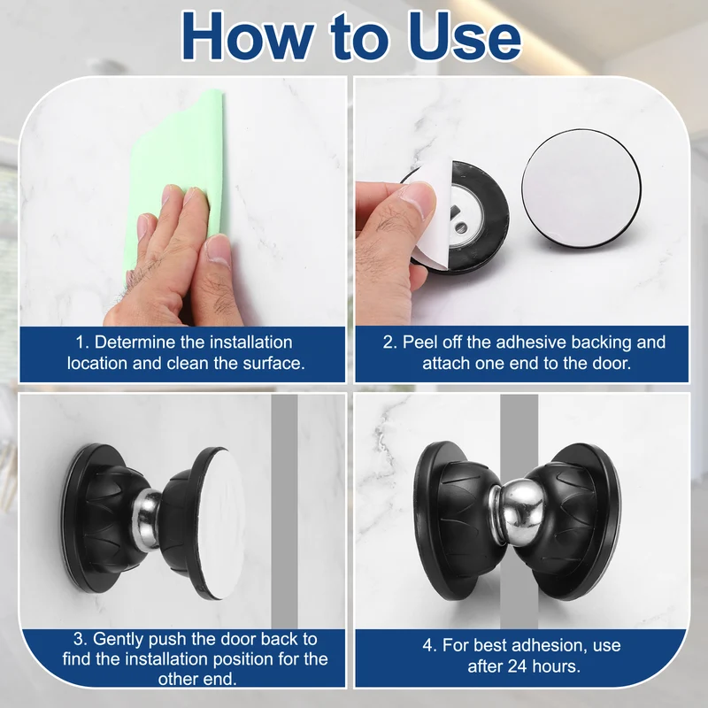 4Pcs 3" Magnetic Door Stoppers, Silicone Door Stop with Adhesive, Transparent