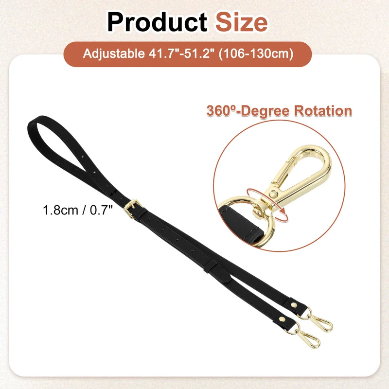 0.7" Genuine Leather Purse Strap for Bag Black Gold Buckle
