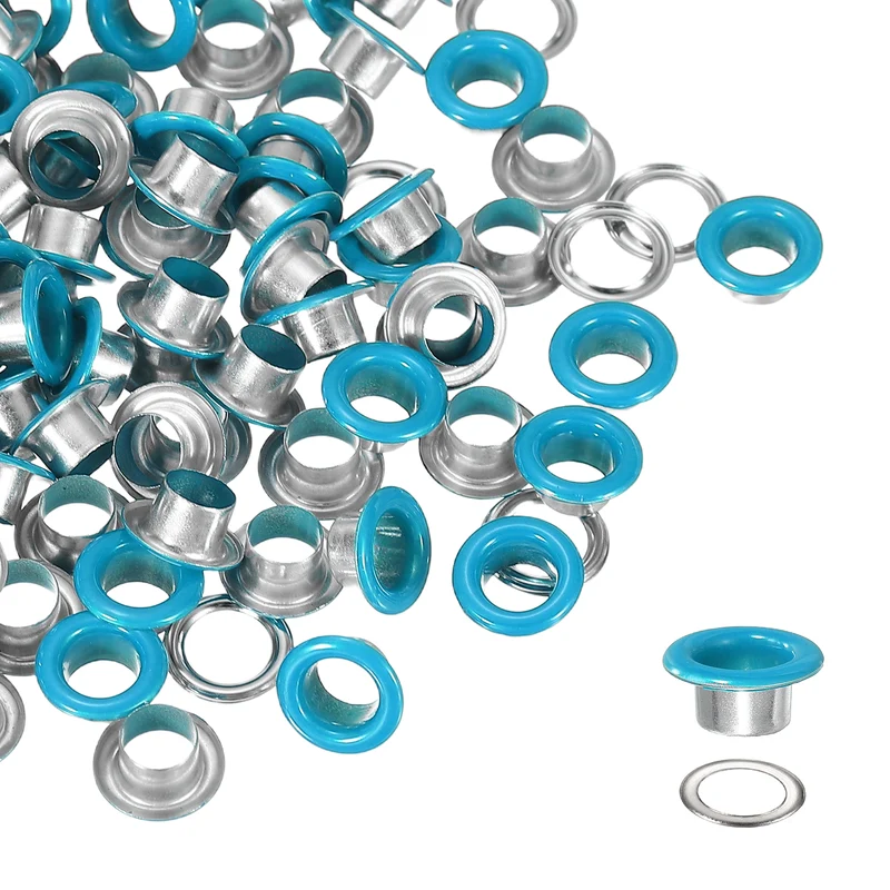 Grommets Kit, Metal Eyelets with Washers 6mm 1/4" & 250 Set & Sky Blue