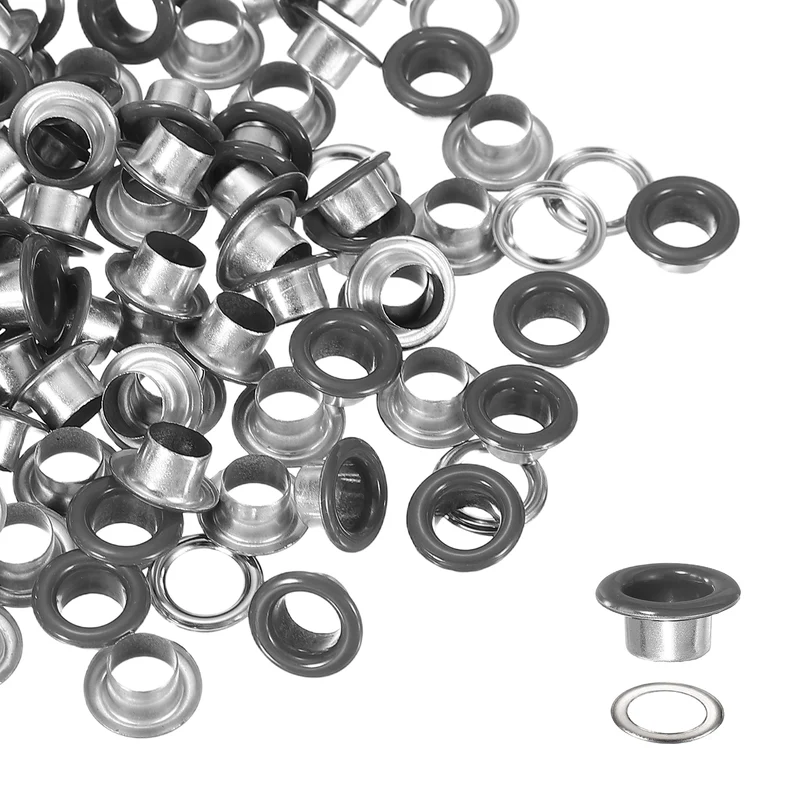 Grommets Kit, Metal Eyelets with Washers 6mm 1/4" & 250 Set & Gray