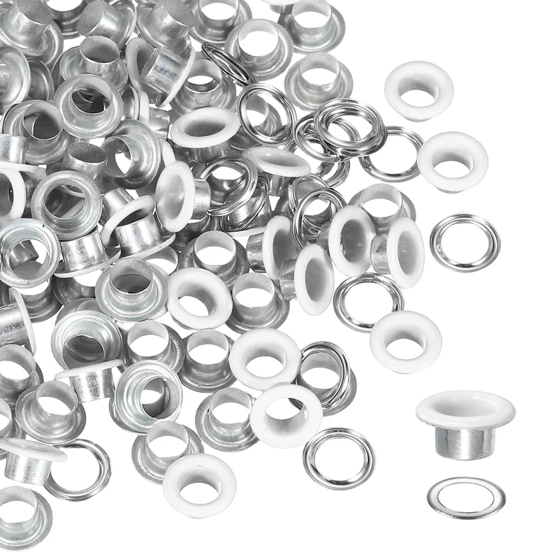 Grommets Kit, Metal Eyelets with Washers 6mm 1/4" & 250 Set & White