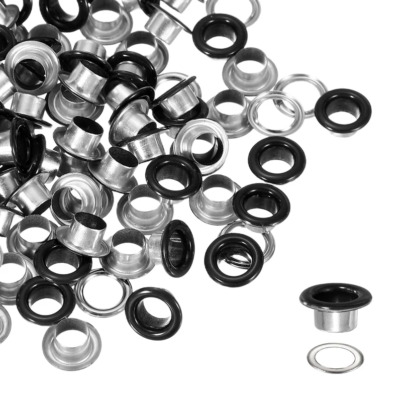 Grommets Kit, Metal Eyelets with Washers 6mm 1/4" & 250 Set & Bright Black