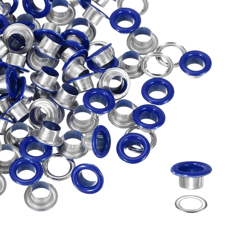 Grommets Kit, Metal Eyelets with Washers 6mm 1/4" & 250 Set & Dark Blue