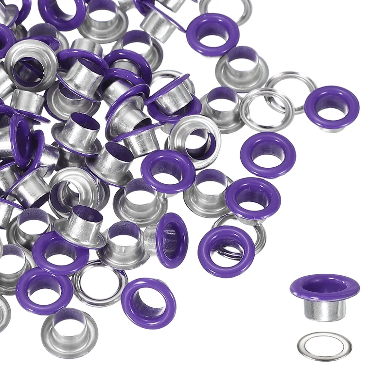Grommets Kit, Metal Eyelets with Washers 6mm 1/4" & 250 Set & Purple