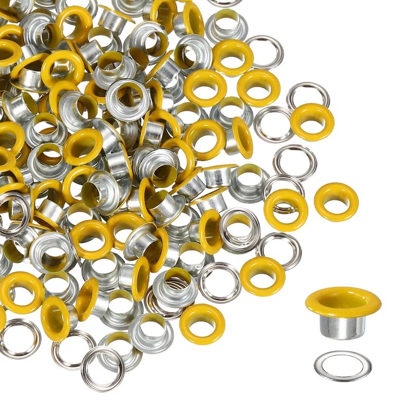 Grommets Kit, Metal Eyelets with Washers 6mm 1/4" & 250 Set & Yellow