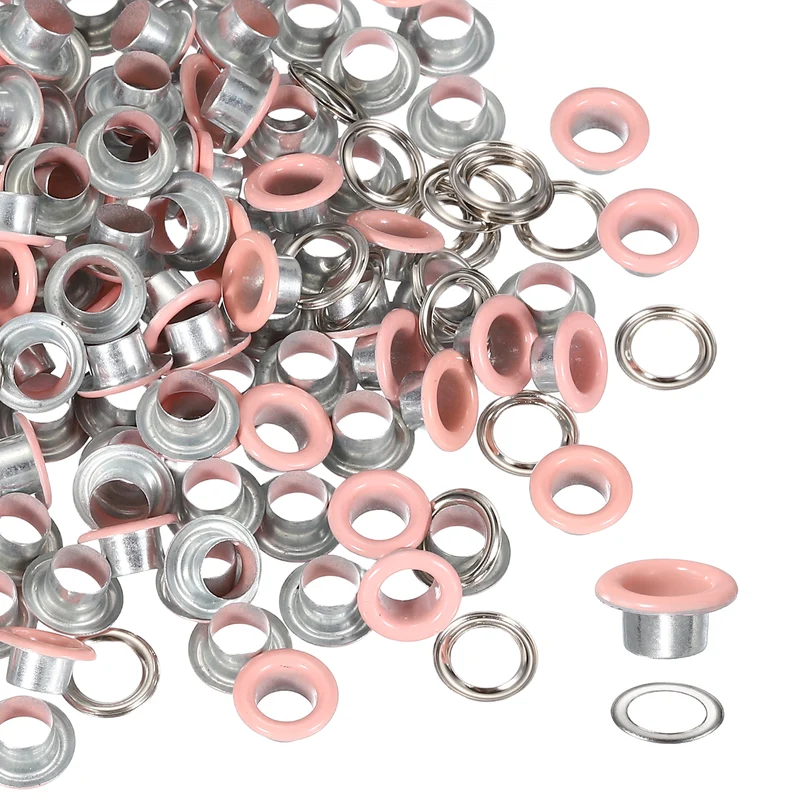 Grommets Kit, Metal Eyelets with Washers 6mm 1/4" & 250 Set & Pink