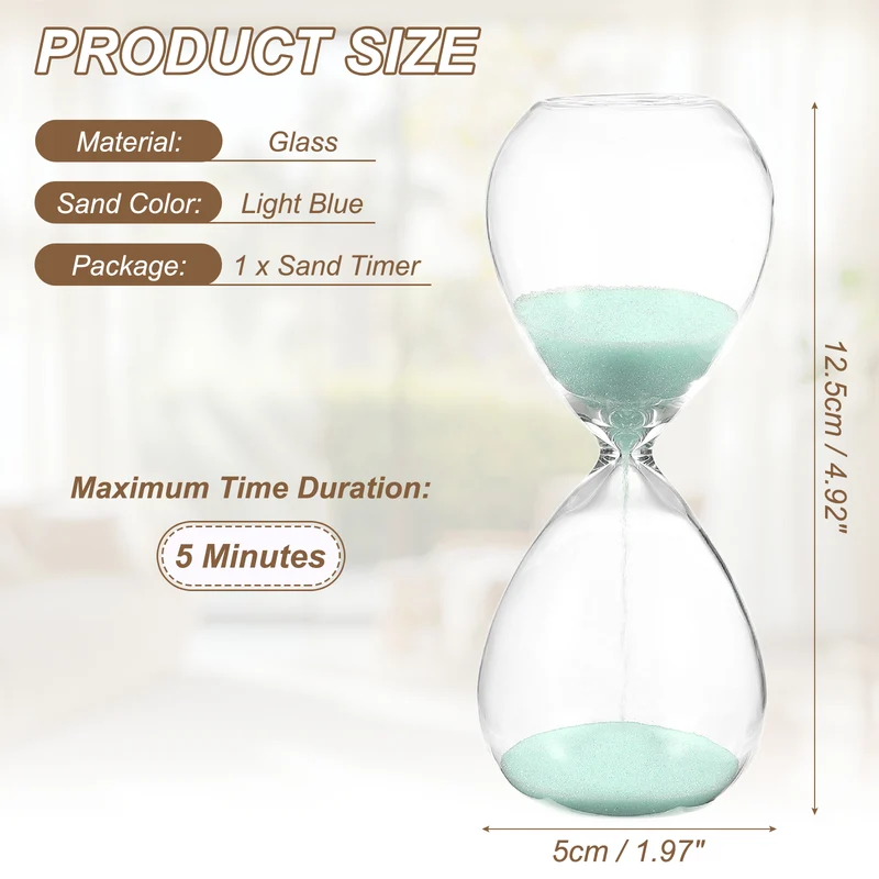 5 Minutes Sand Timer, Watch High Glass Sandglass Timer, Light Blue
