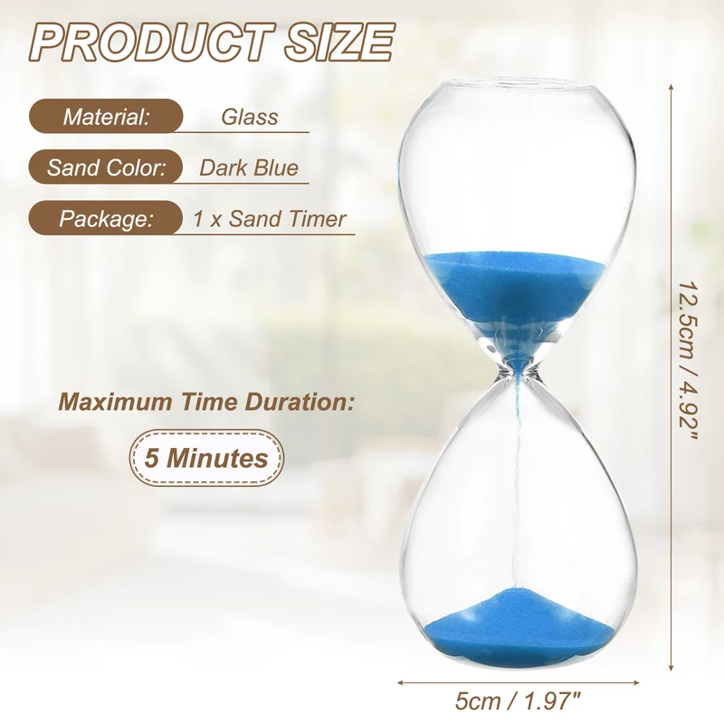 5 Minutes Sand Timer, Watch High Glass Sandglass Timer, Dark Blue