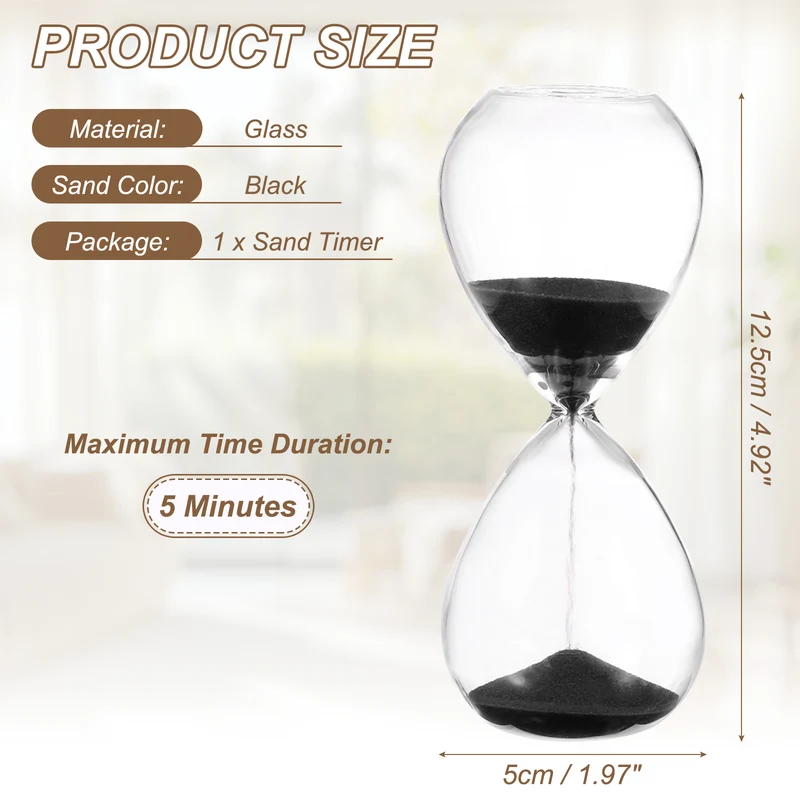 5 Minutes Sand Timer, Watch High Glass Sandglass Timer, Black