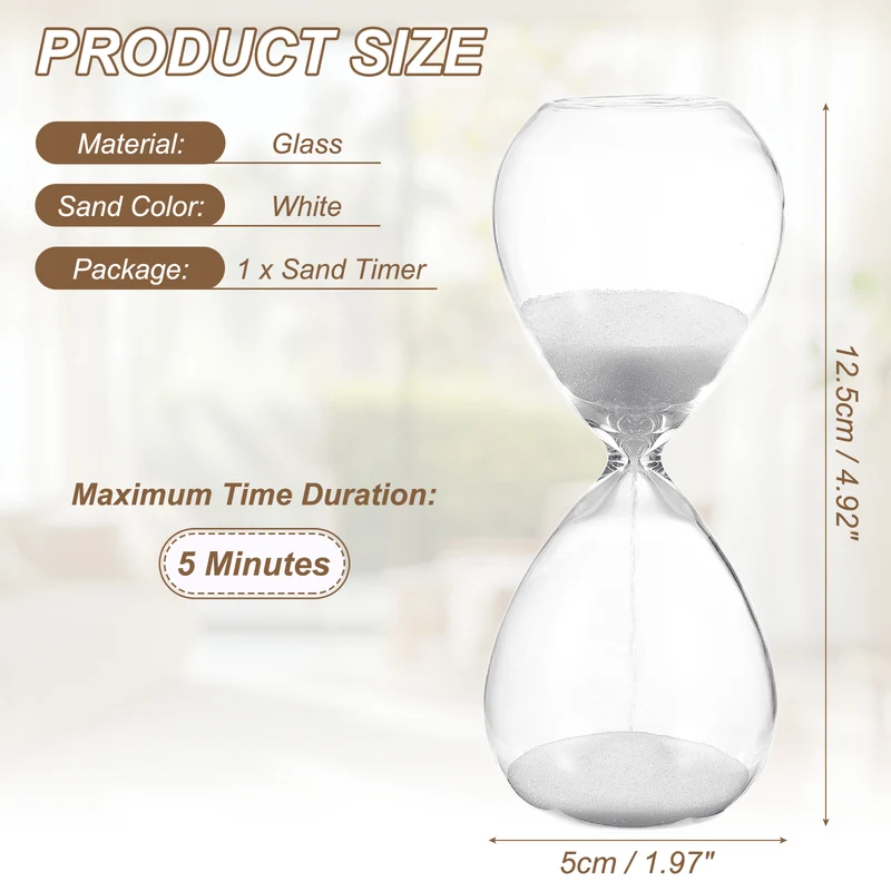 5 Minutes Sand Timer, Watch High Glass Sandglass Timer, White