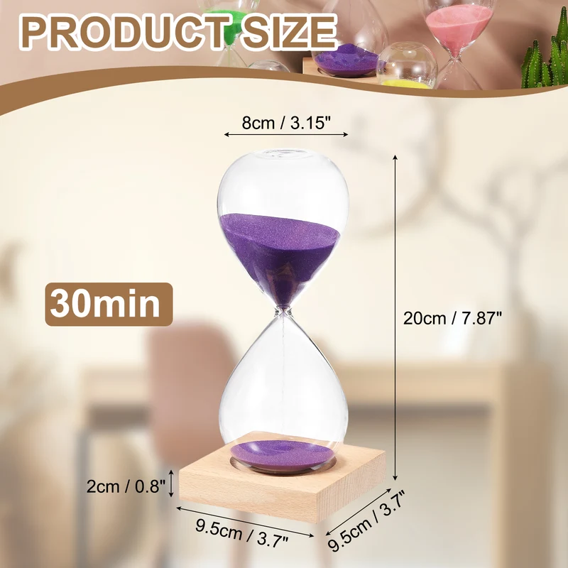30 Minutes Sand Timer, Sand Watch with Wood Base, Purple