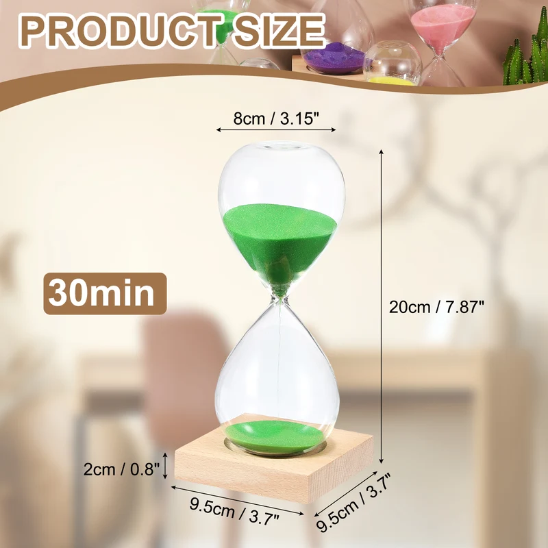 30 Minutes Sand Timer, Sand Watch with Wood Base, Green