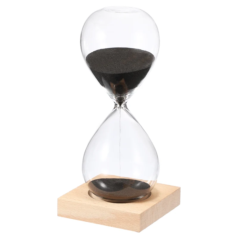 30 Minutes Sand Timer, Sand Watch with Wood Base, Black