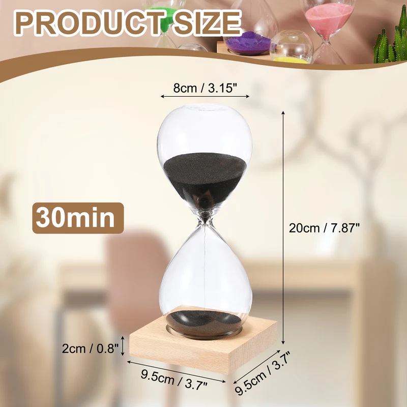 30 Minutes Sand Timer, Sand Watch with Wood Base, Black