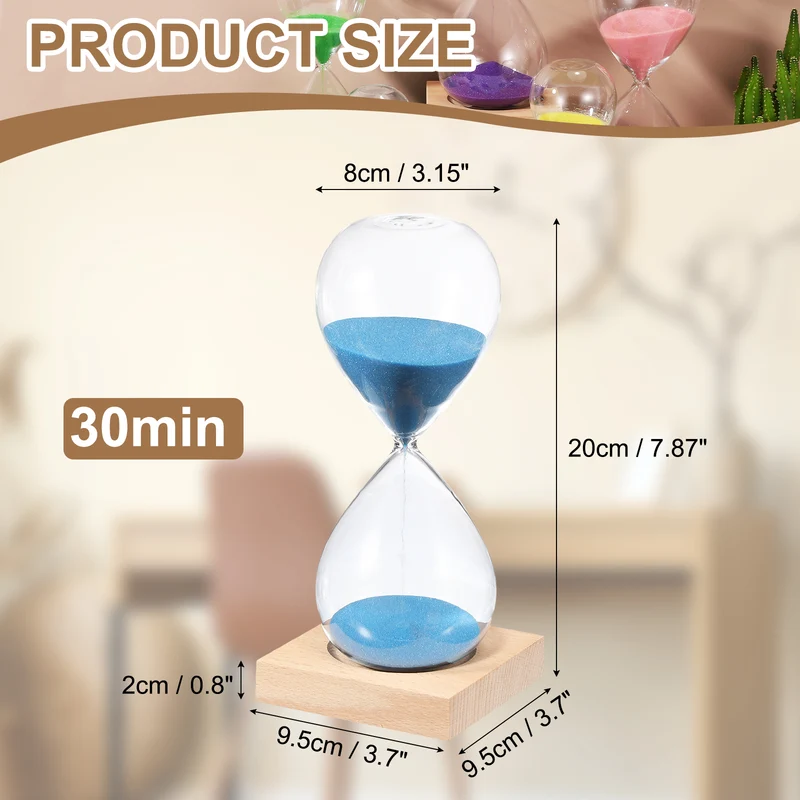 30 Minutes Sand Timer, Sand Watch with Wood Base, Blue