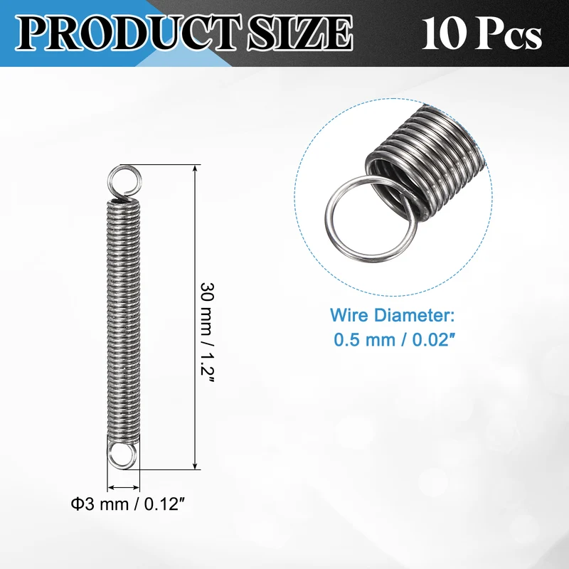 Extension Spring 10pcs Wire Dia 0.02" OD 0.12" Free Length 1.2"