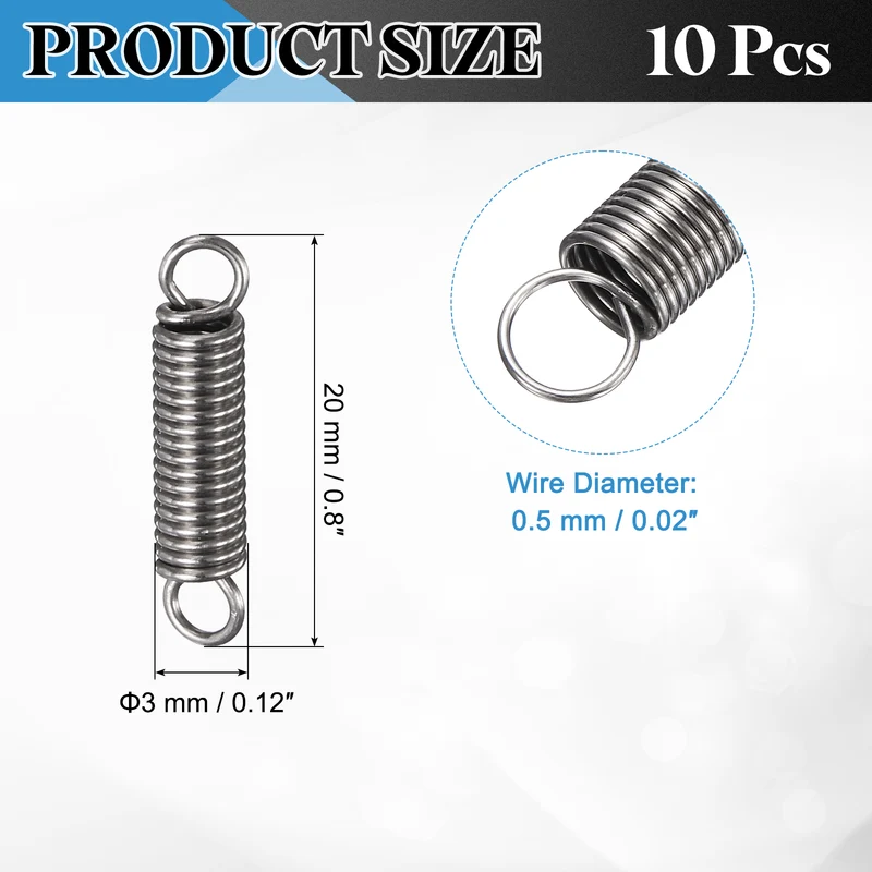 Extension Spring 10pcs Wire Dia 0.02" OD 0.12" Free Length 0.8"