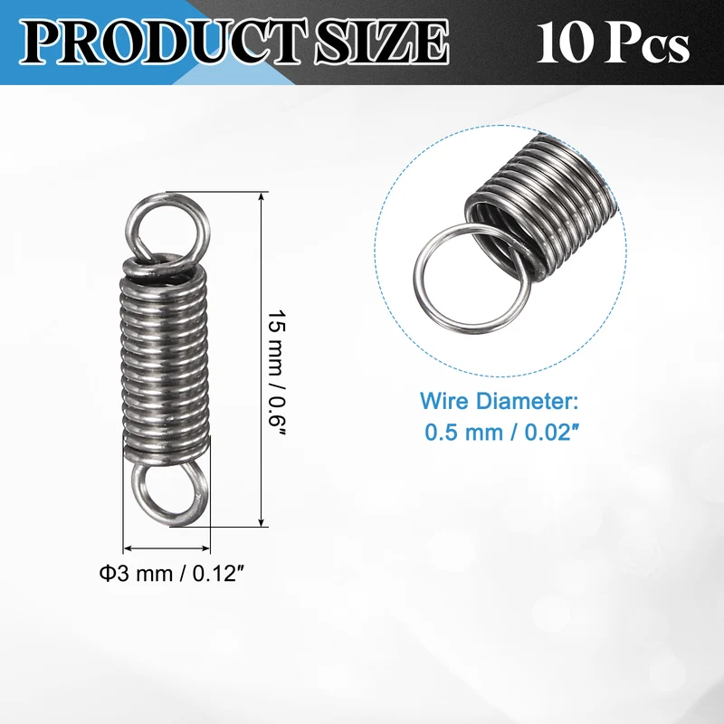 Extension Spring 10pcs Wire Dia 0.02" OD 0.12" Free Length 0.6"