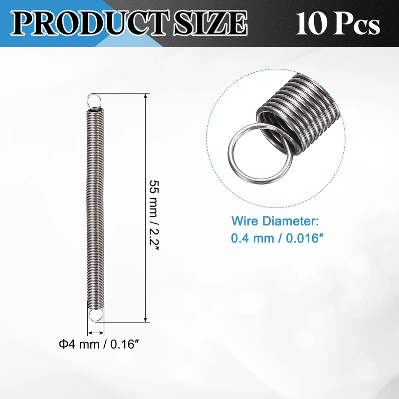 Extension Spring 10pcs Wire Dia 0.016" OD 0.16" Free Length 2.2"