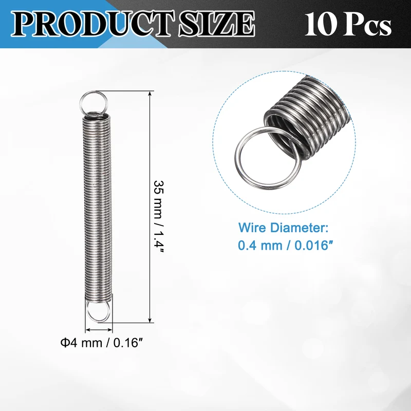 Extension Spring 10pcs Wire Dia 0.016" OD 0.16" Free Length 1.4"