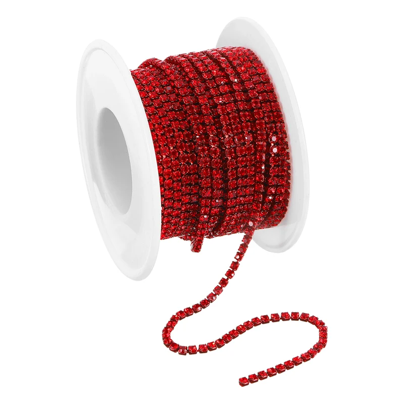 10 Yard Crystal Rhinestone Chain, 2.0mm Close Claw Chain Trim, Red