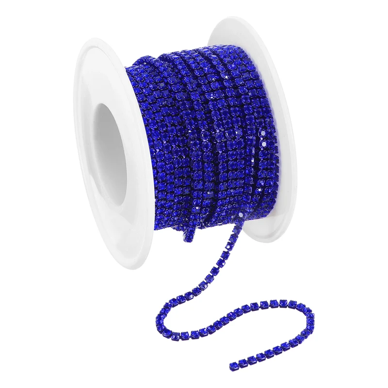 10 Yard Crystal Rhinestone Chain, 2.0mm Close Claw Chain Trim, Sapphire Blue