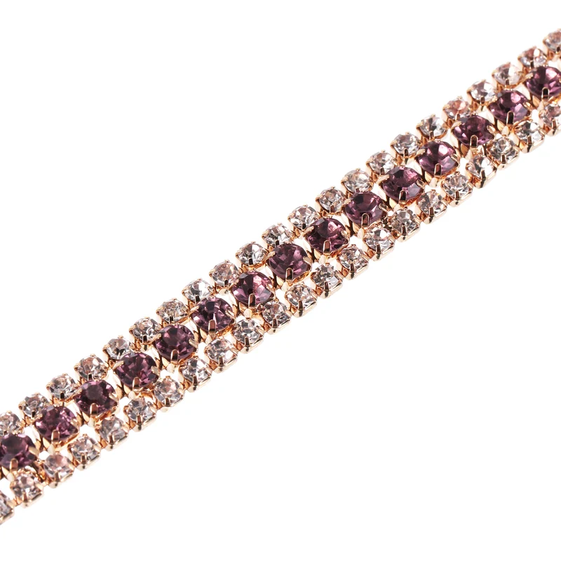 1 Yard 3 Rows Rhinestone Chain 8.5mm Close Claw Chain Trim Purple White