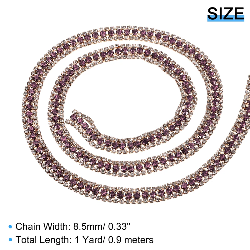 1 Yard 3 Rows Rhinestone Chain 8.5mm Close Claw Chain Trim Purple White