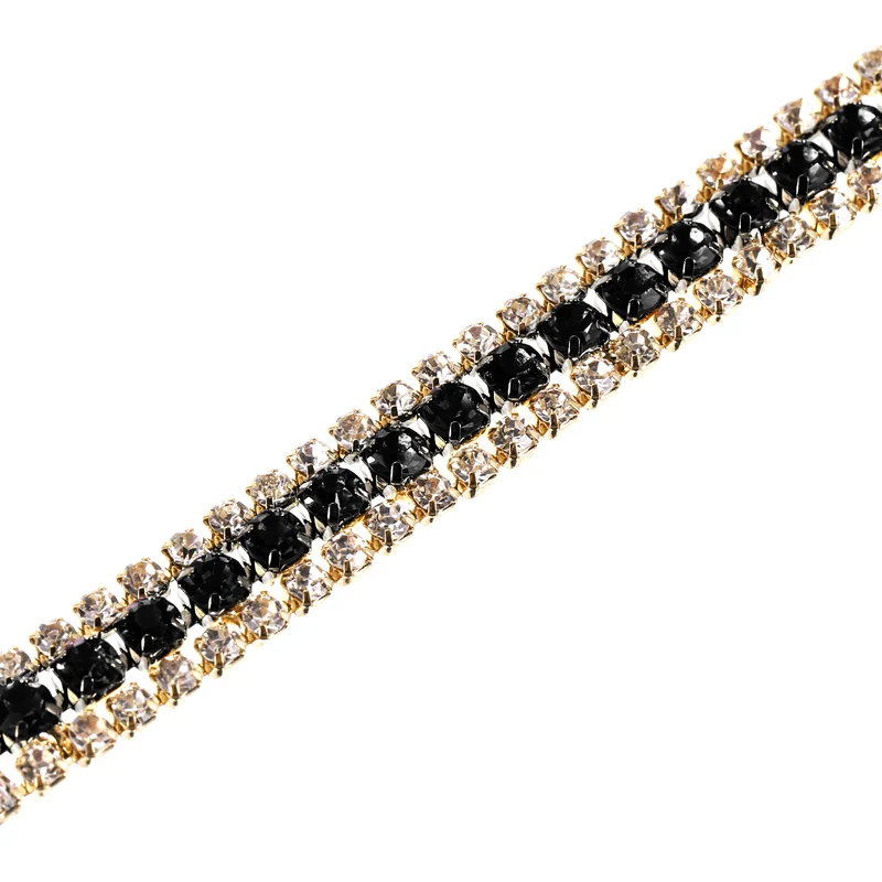 1 Yard 3 Rows Rhinestone Chain 8.5mm Close Claw Chain Trim (Black/White)]