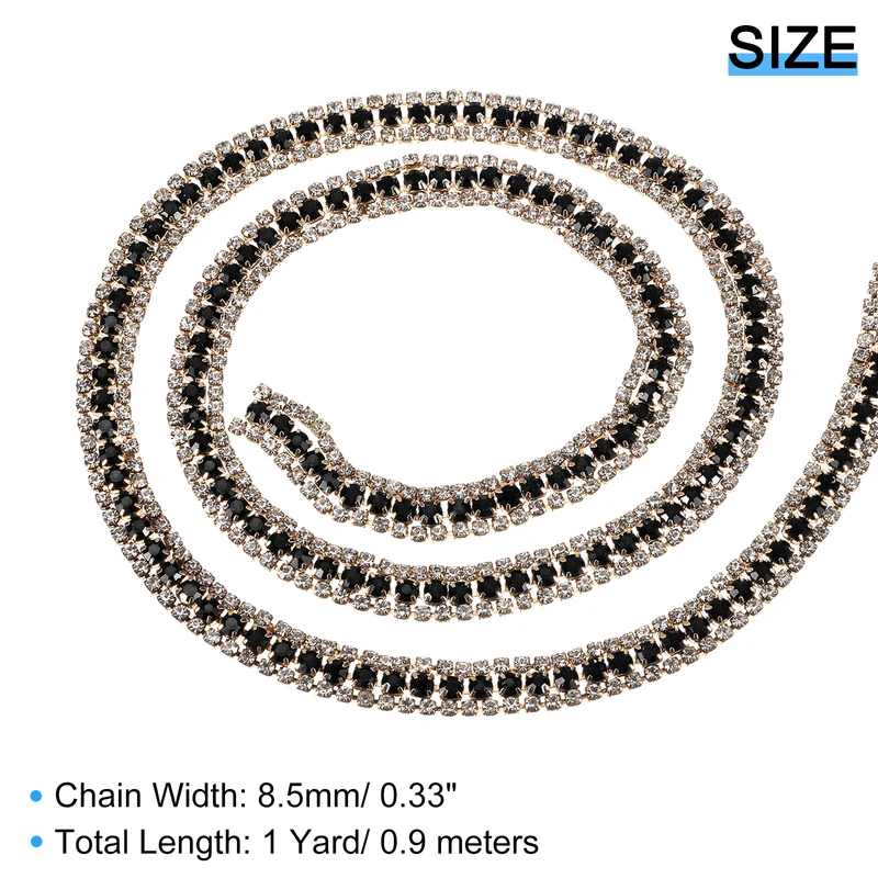 1 Yard 3 Rows Rhinestone Chain 8.5mm Close Claw Chain Trim (Black/White)]