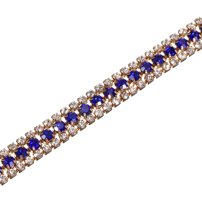 1 Yard 3 Rows Rhinestone Chain 8.5mm Close Claw Chain Trim Sapphire White