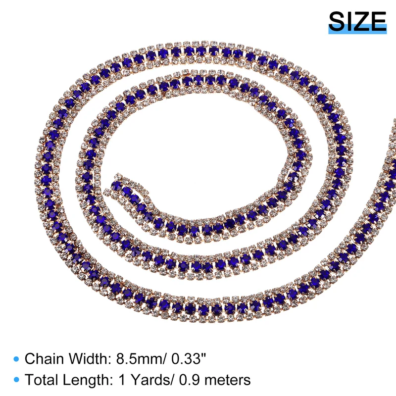 1 Yard 3 Rows Rhinestone Chain 8.5mm Close Claw Chain Trim Sapphire White