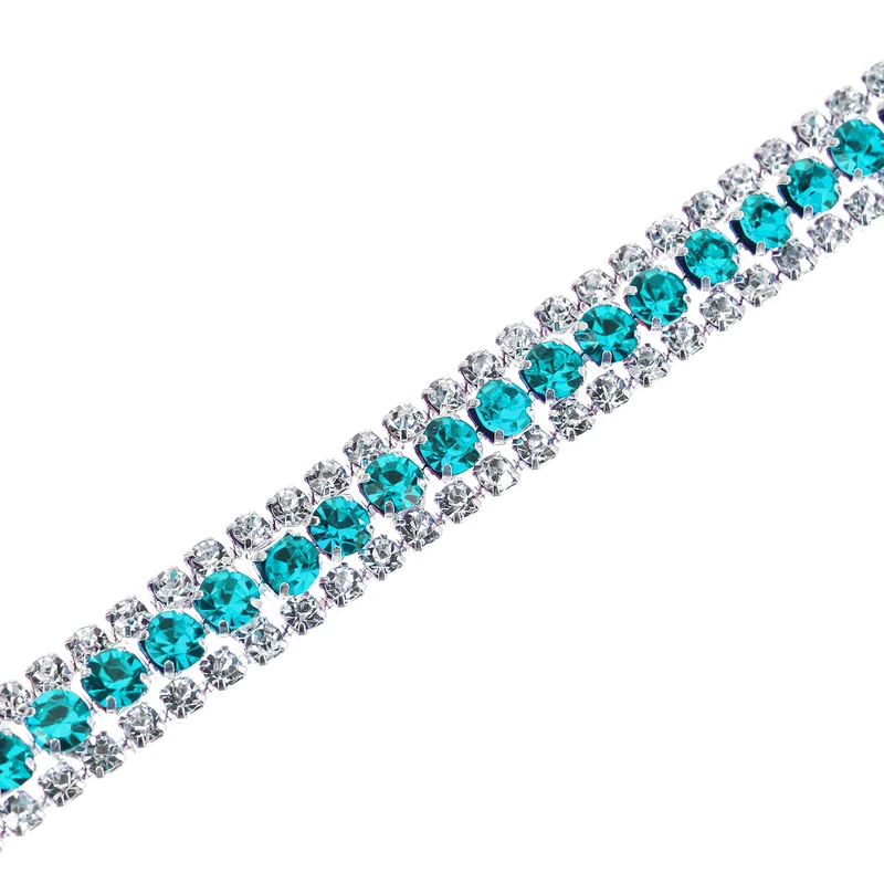 1 Yard 3 Rows Rhinestone Chain, 8.5mm Crystal Close Claw Chain Trim for DIY Jewelry, Clothing, Bags, Shoe Decoration (Silver, Bright Blue, White)