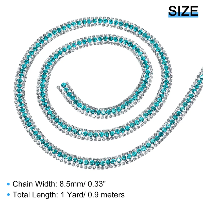 1 Yard 3 Rows Rhinestone Chain, 8.5mm Crystal Close Claw Chain Trim for DIY Jewelry, Clothing, Bags, Shoe Decoration (Silver, Bright Blue, White)