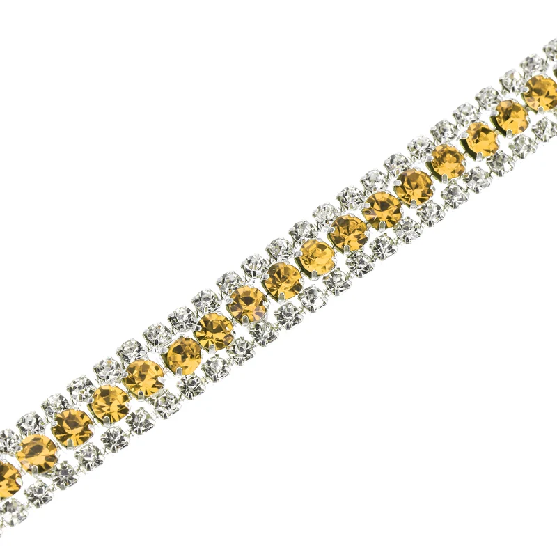 1 Yard 3 Rows Rhinestone Chain, 8.5mm Close Claw Chain Trim (Yellow, White)