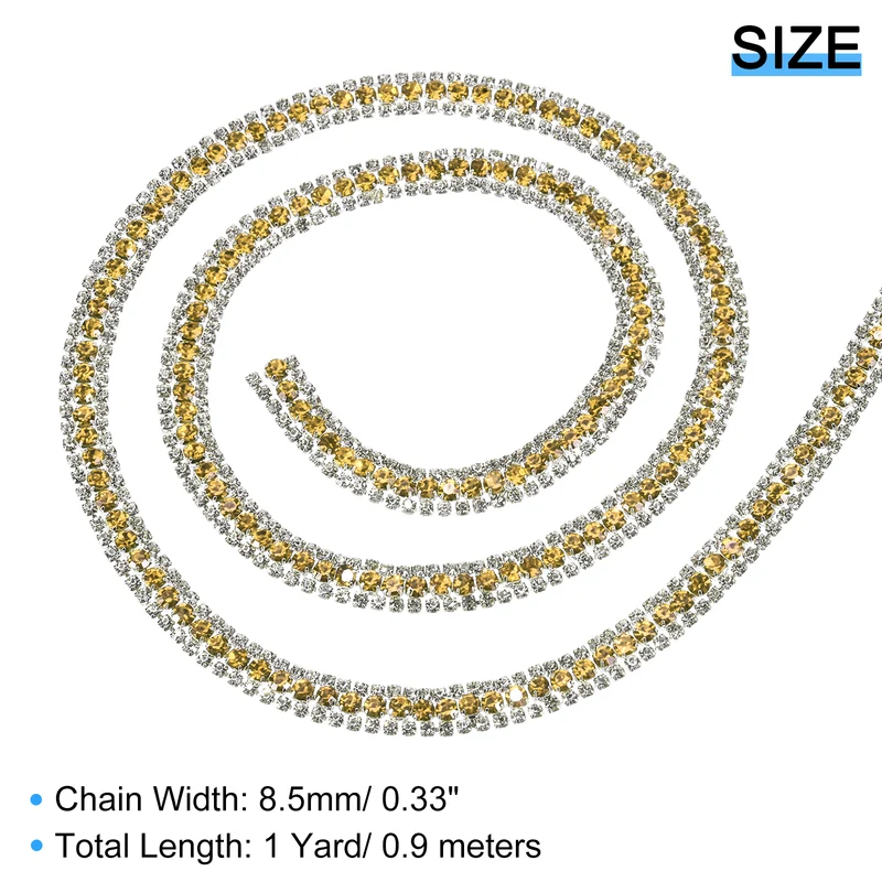 1 Yard 3 Rows Rhinestone Chain, 8.5mm Close Claw Chain Trim (Yellow, White)