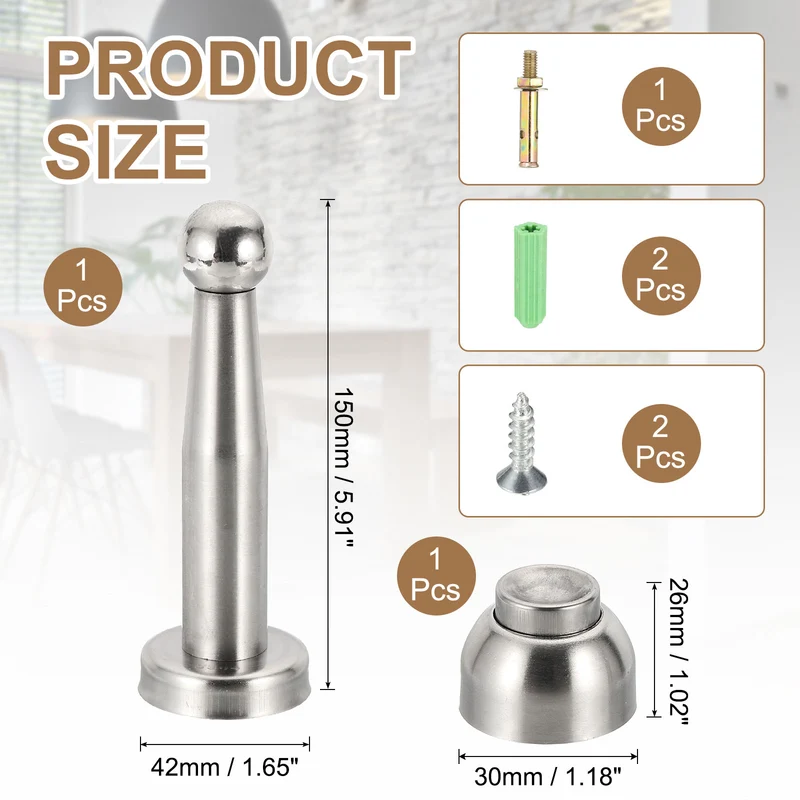 5.9" Magnetic Door Stoppers Wall Floor Mounted Door Catch Holder Silver