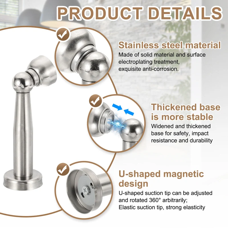 5.9" Magnetic Door Stoppers Wall Floor Mounted Door Catch Holder Silver