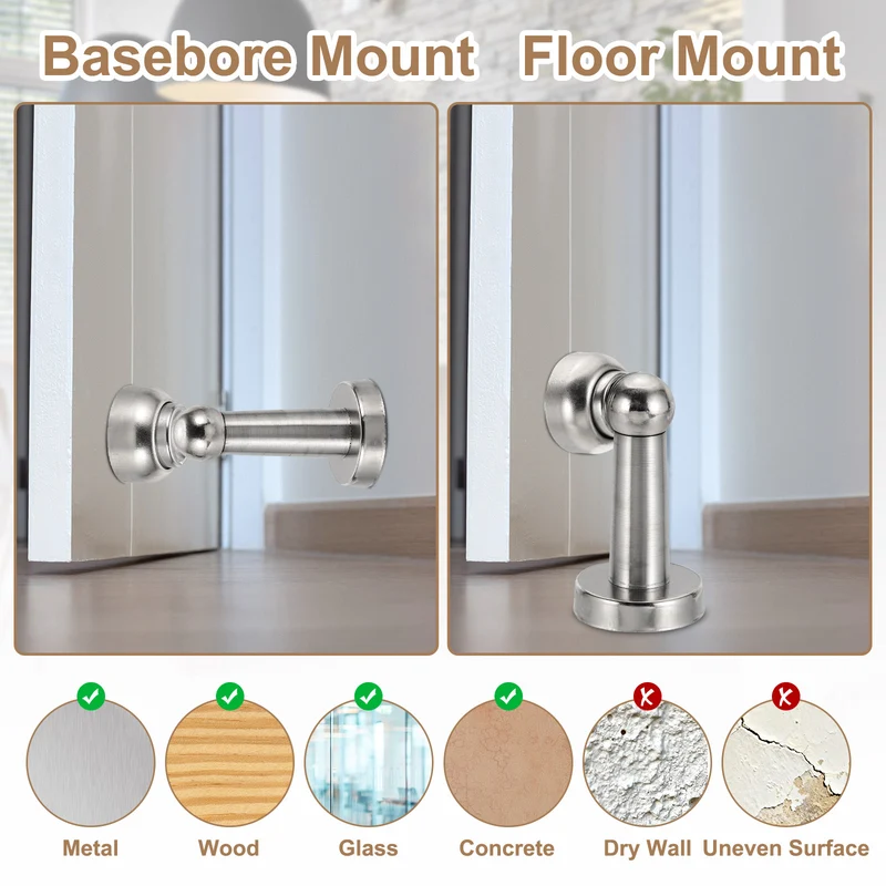 5.9" Magnetic Door Stoppers Wall Floor Mounted Door Catch Holder Silver