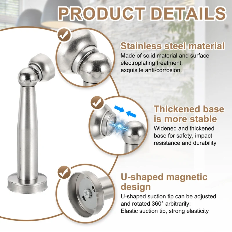 5.7" Magnetic Door Stoppers Wall Floor Mounted Door Catch Holder Silver