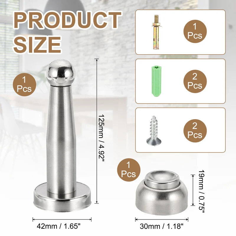 4.9" Magnetic Door Stoppers Wall Floor Mounted Door Catch Holder Silver]