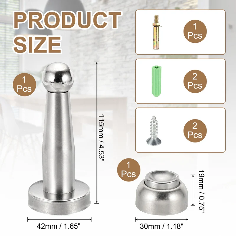 4.5" Magnetic Door Stoppers Wall Floor Mounted Door Catch Holder Silver