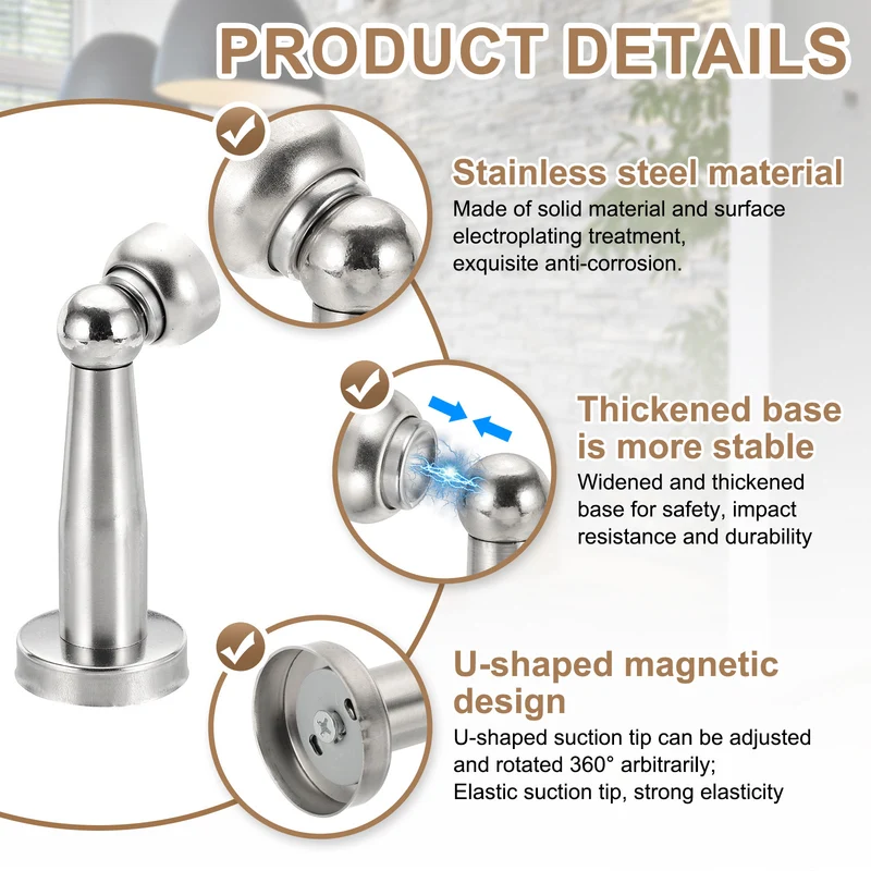 4.5" Magnetic Door Stoppers Wall Floor Mounted Door Catch Holder Silver