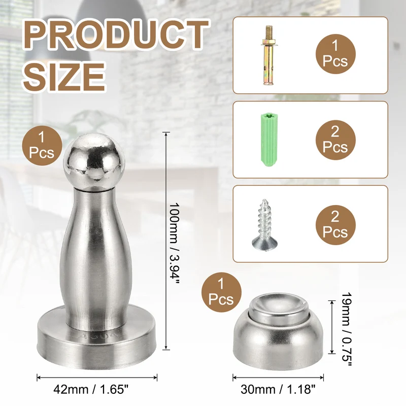 3.9" Magnetic Door Stoppers, Wall Floor Mounted Door Catch Holder, Silver