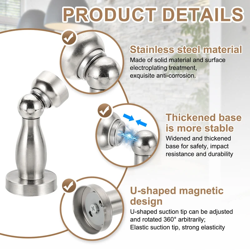 3.9" Magnetic Door Stoppers, Wall Floor Mounted Door Catch Holder, Silver
