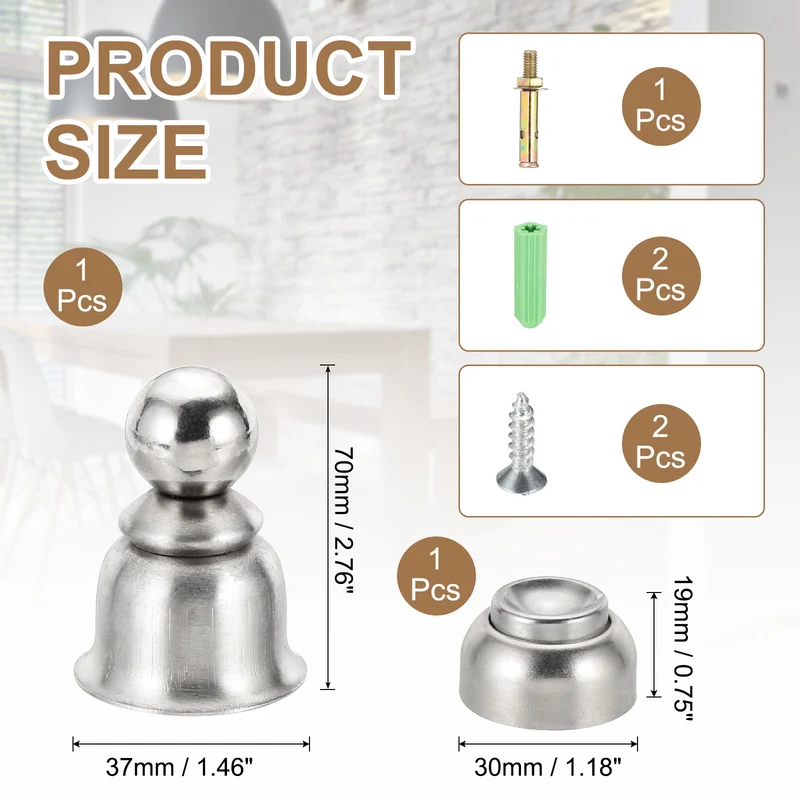 2.8" Magnetic Door Stoppers Wall Floor Mounted Door Catch Holder Silver