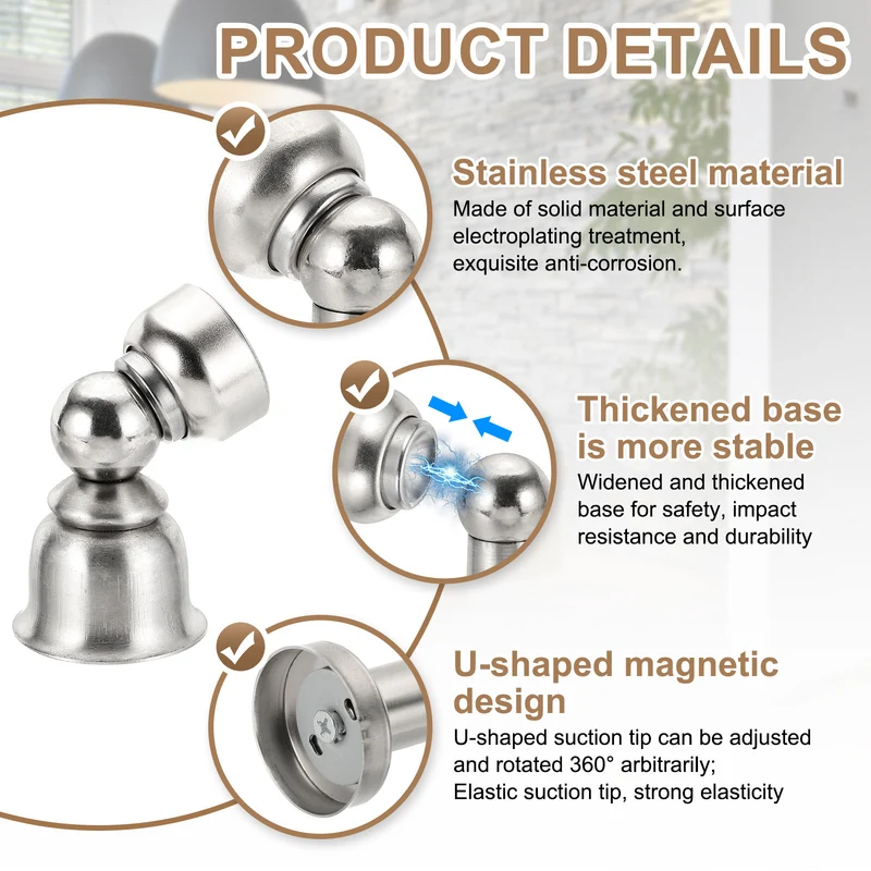 2.8" Magnetic Door Stoppers Wall Floor Mounted Door Catch Holder Silver