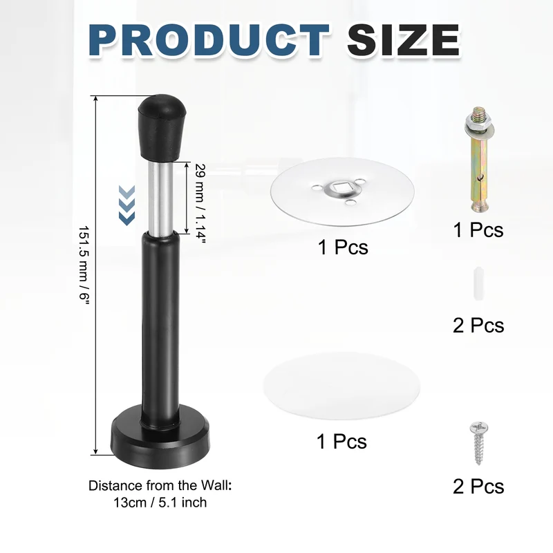 6" Magnetic Door Stoppers Adjustable Door Stops Bumper Black