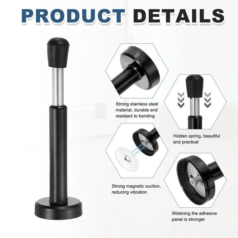 6" Magnetic Door Stoppers Adjustable Door Stops Bumper Black